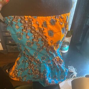 Strapless Blue and Orange Dress